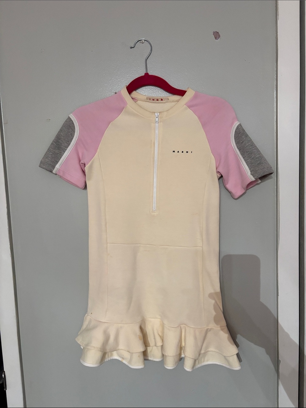 Marni Cream, Pink & Gray Short Sleeve One-Piece Swim Dress